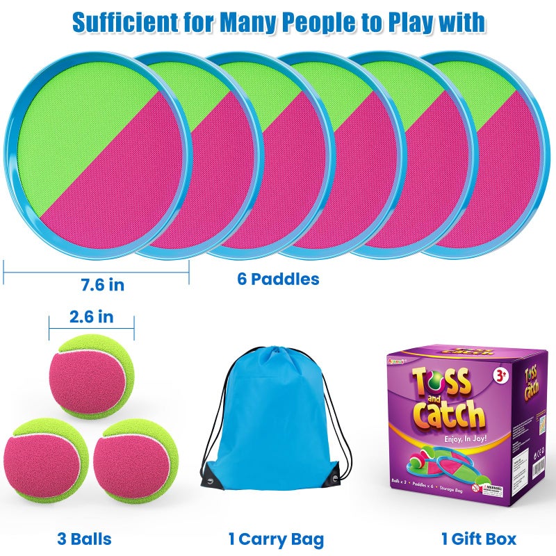 Aywewii Toss and Catch Ball Set, Boys Toys for 3 4 5 6 7 8 Year Old, Kids Sports Gifts, Outdoor Games for Backyard Camping Beach Pool Family Party, Valentines Day Gifts for Kids - 6 Paddles & 3 Balls - Image 5